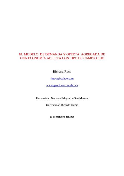 Pdf El Modelo De Demanda Y Oferta Agregada De Cambio Fijo Se Supone