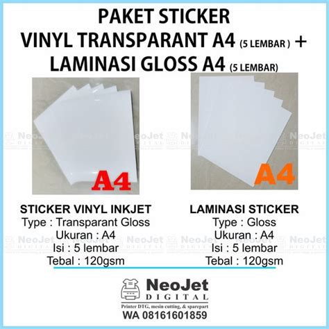 Jual Paket Sample Sticker Stiker Vinyl Inkjet Transparan Bening Glossy