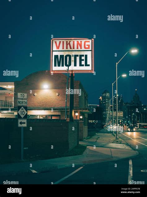 Viking Motel sign at night, in Detroit, Michigan Stock Photo - Alamy