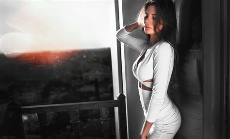 Balcony Women White Dress Dress Sunlight Tanned Brunette Tattoo