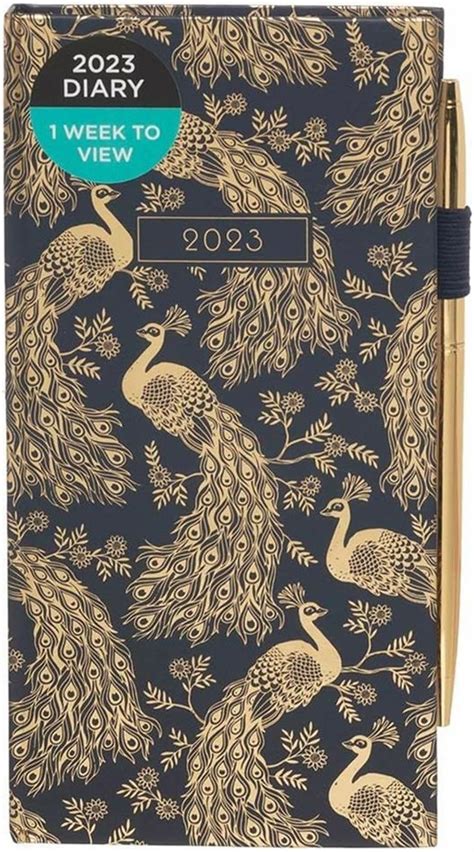 WHSmith 2023 Slim Diary Week To View Peacocks Navy With Pen Diary