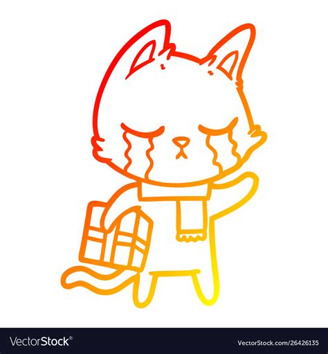 Warm gradient line drawing crying cartoon cat Vector Image