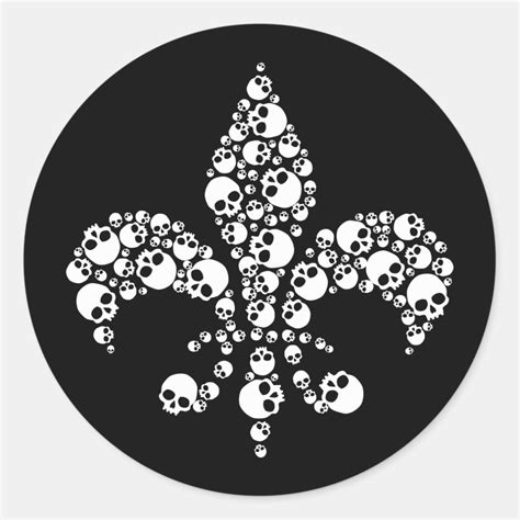 Skull Fleur De Lis Classic Round Sticker Zazzle