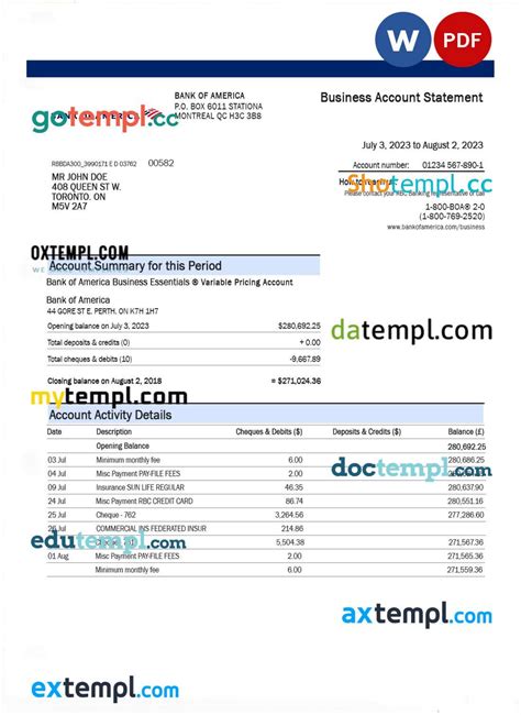 Bank Of America Business Account Statement Word And Pdf Template By Shotemplbusinessbanks Issuu