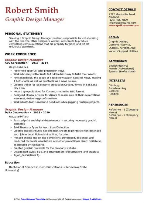 Graphic Design Manager Resume Samples | QwikResume