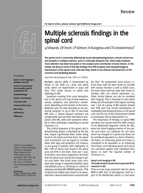 (PDF) Multiple sclerosis findings in the spinal cord