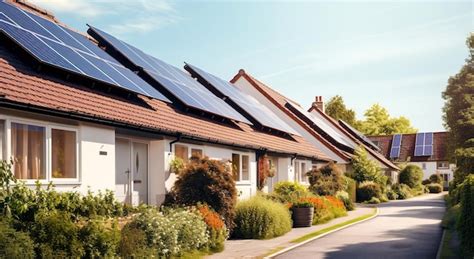 Casa bajo la luz del sol paneles solares techos día para la generación