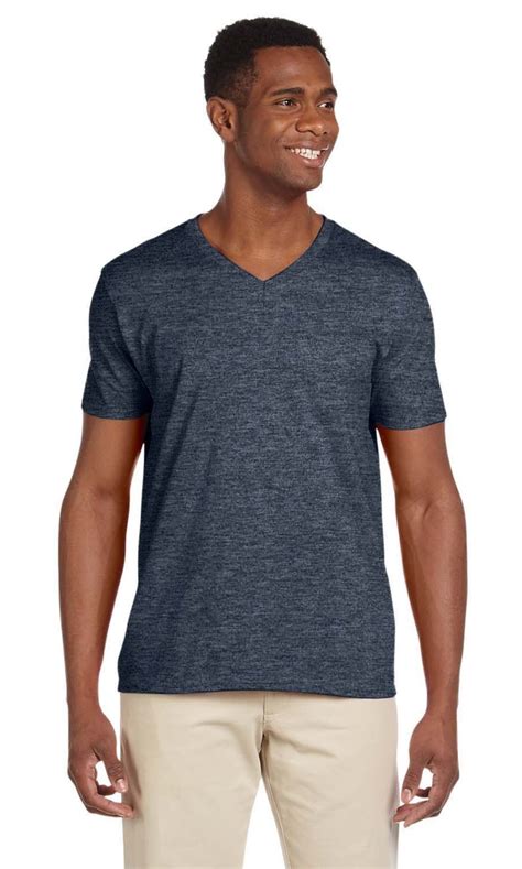 The Gildan Adult Softstyle 45 Oz V Neck T Shirt Heather Navy 2xl