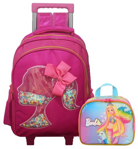 Ditudotem Mochila Escolar Infantil Bolsa Menina Rodinhas Boneca Laço 3D