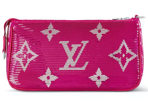 Louis Vuitton Pochette Accessories Fuchsia Gold In Sequins On Satin With Silver Tone Us