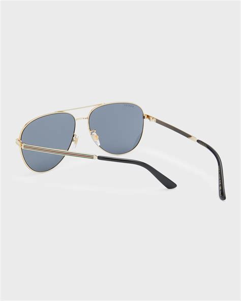 Gucci Men S Striped Logo Metal Aviator Sunglasses Neiman Marcus