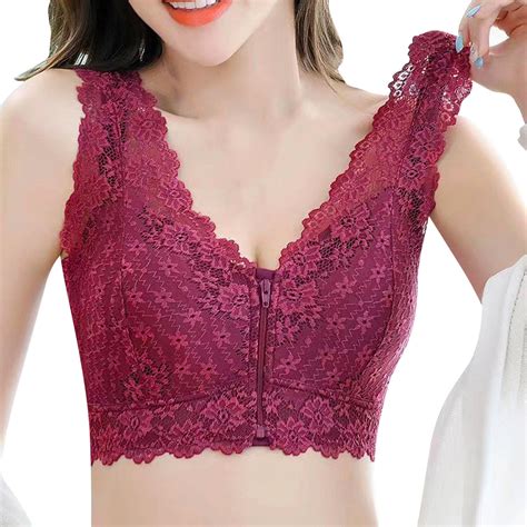 EHRWE Lace Bras For Women Solid Color Vest Front Zipper Sexy Lace Top