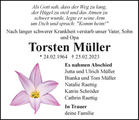 Traueranzeigen von Torsten Müller trauer anzeigen de