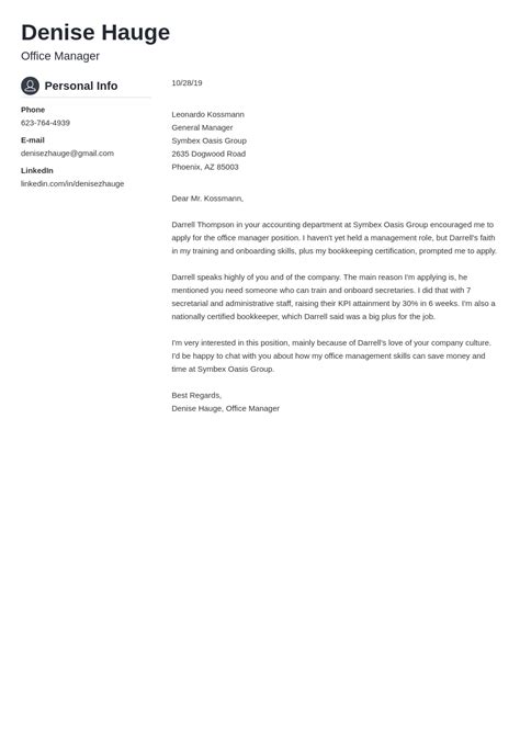 Cover Letter Template For Manager Position