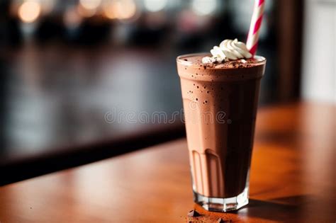 A Glass Of Milkshake With Whipped Cream And Blackberries Strawberry