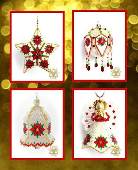 Bead Pattern Poinsettia Ornament Set Bell Ornament Cover Etsy UK