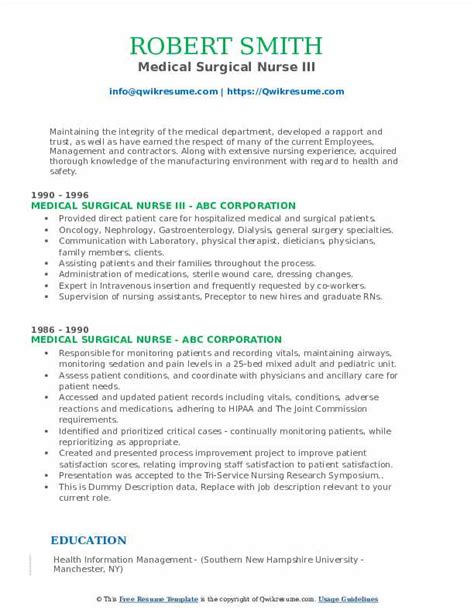 Sample Cv Medical Surgical Nurse Surgical Nurse Resume Samples