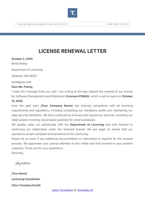 Free License Renewal Letter Template to Edit Online