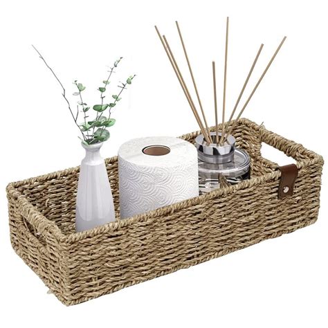 HOSROOME Seagrass Storage Basket For Shelves Wicker Baskets For