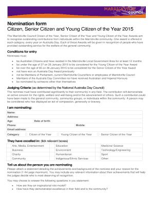 Fillable Online Marrickville Nsw Gov Nomination Form Citizen Senior