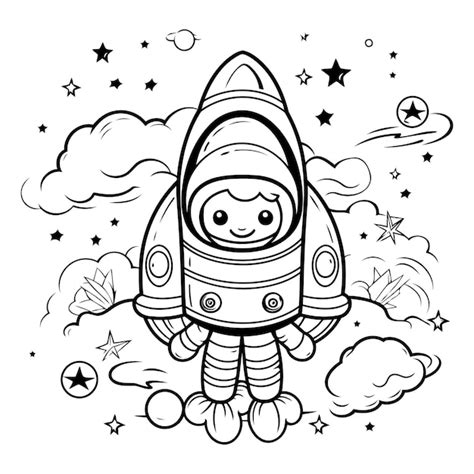 Libro para colorear para niños astronauta en el espacio ilustración