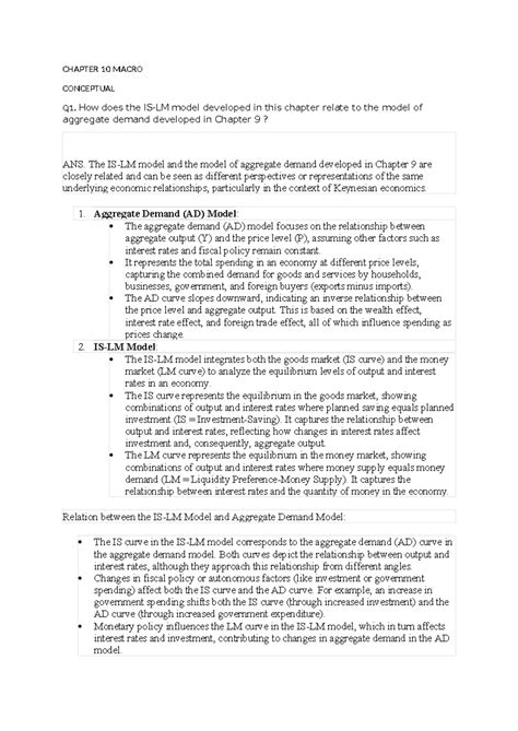 Chapter 10 Macro Q ANS - CHAPTER 10 MACRO CONCEPTUAL Q1. How does the