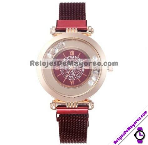 Reloj Rojo Extensible Mesh Metal Iman Caratula Diamantes Sueltos Con