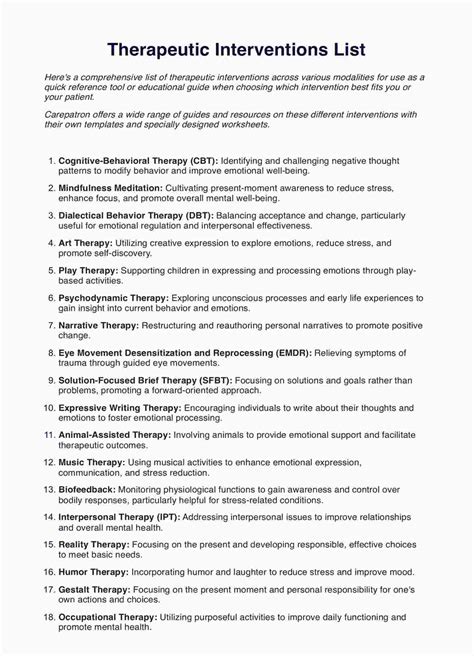 Therapeutic Interventions list & Example | Free PDF Download