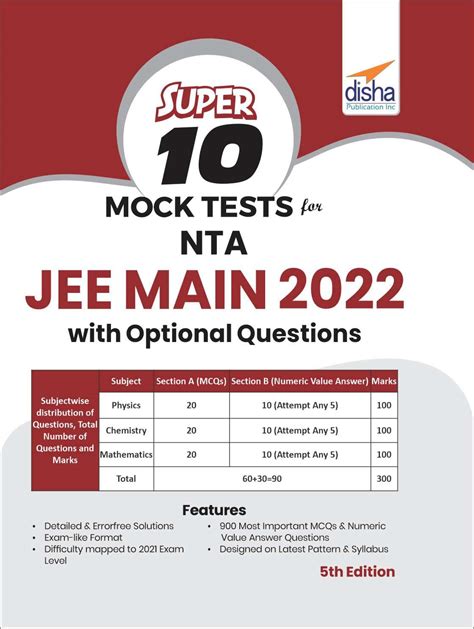 Buy Super Mock Tests For Nta Jee Main With Optional Questions