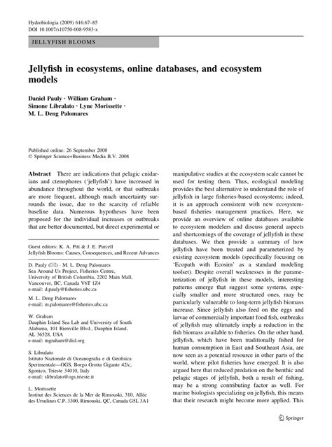 (PDF) Jellyfish Blooms: Causes, Consequences, and Recent Advances