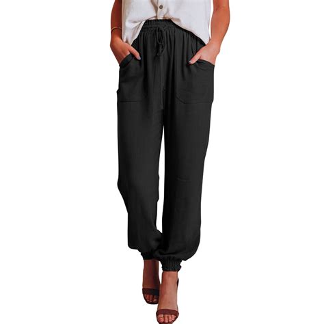 Blocloalo Linen Pants For Women Casual Loose Drawstring Elastic High