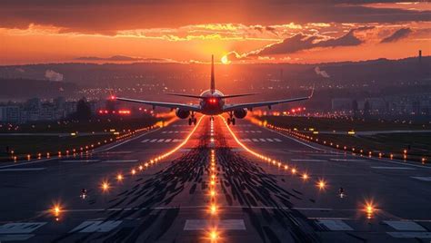 Premium Photo Airplane Taking Off From The Runway At Sunset