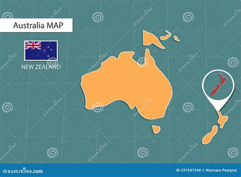 New Zealand Map in Australia Zoom Version, Icons Showing New Zealand ...