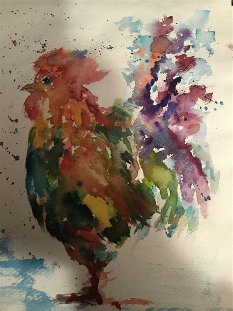 Watercolor Rooster By Inal Gover