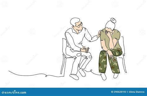 Ptsd Therapy Post Traumatic Stress Disorder Treatment Vector Illustration Female Veteran