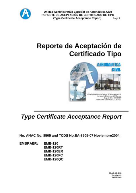 Pdf Reporte De Aceptaci N De Certificado Tipo S A Embraer Are In