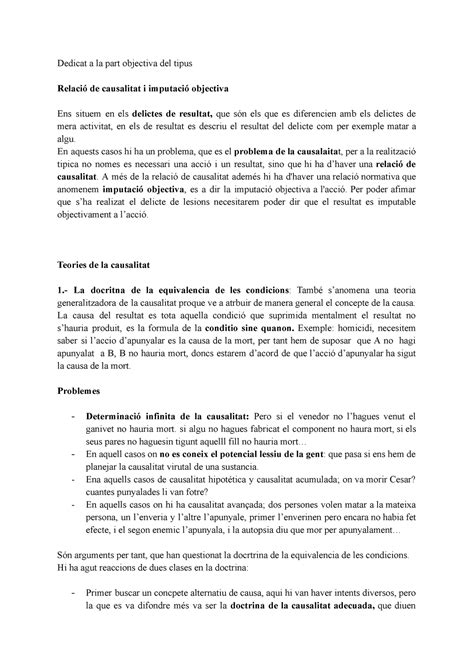 Tema Dret Penal Tema Dedicat A La Part Objectiva Del Tipus