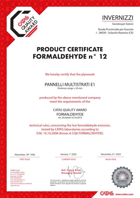 Invernizzi Spa A Plywood Tradition TECHNICAL CERTIFICATIONS