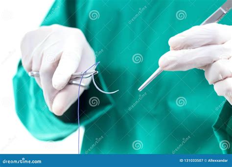 Doctor Holding Surgical Forceps Suture Needle Suturing Material Stock