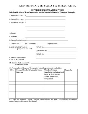 Supplier Registration Form Templates Page Pdffiller