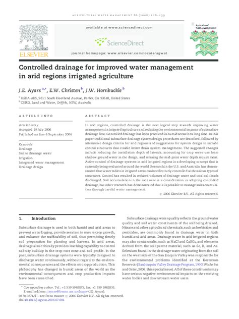 Pdf Improved Water Management In Arid Agriculture Through Controlled