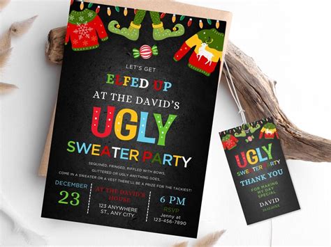 Editable Ugly Christmas Sweater Party Invitation Christmas Ugly