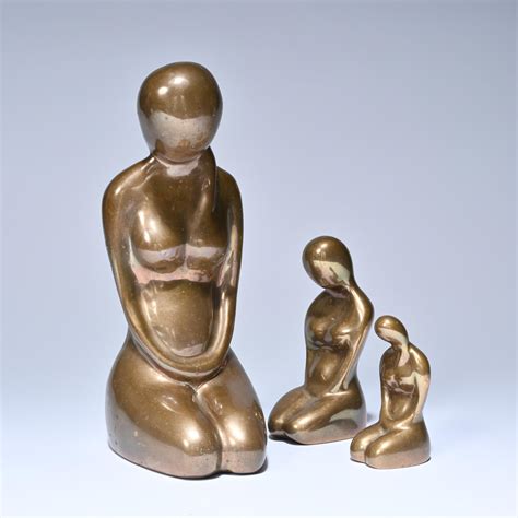 Lot Louis TANARI 1940 3 Gilded Bronze Statuettes Of Kneeling Nude Women 2 Signed