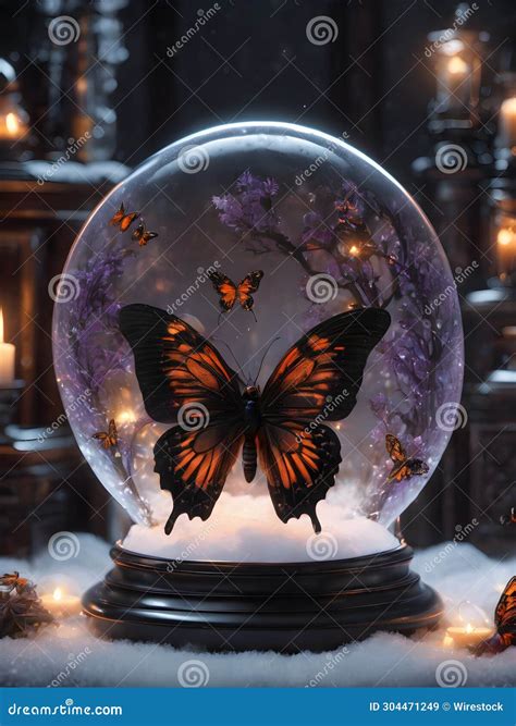 Beautiful Butterfly in a Snow Globe, AI Generated Digital Art Stock