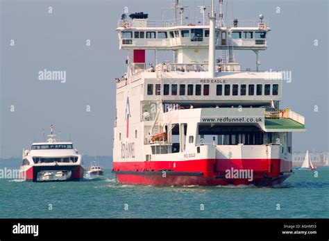 Red Funnel Line ferry Red Eagle and Jet Cat Red Jet 4 enter Cowes Stock ...