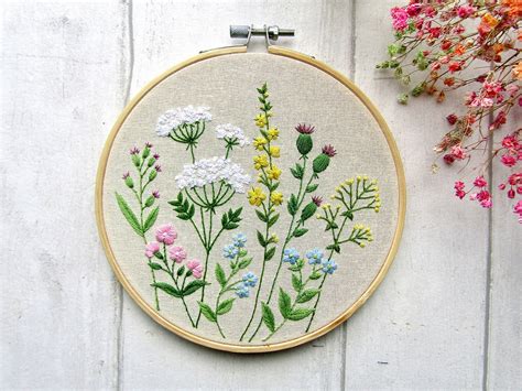 Wildflower Embroidery Pattern Flower Embroidery Pattern Floral Hand