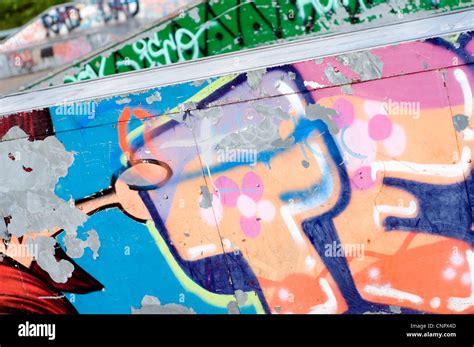 Detail of graffiti at a skateboard park Stock Photo - Alamy