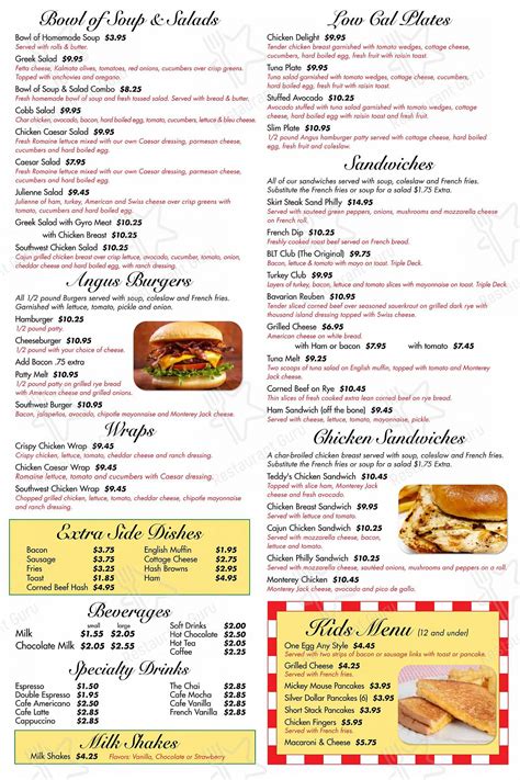 Menu at Teddy's Diner restaurant, Elk Grove Village