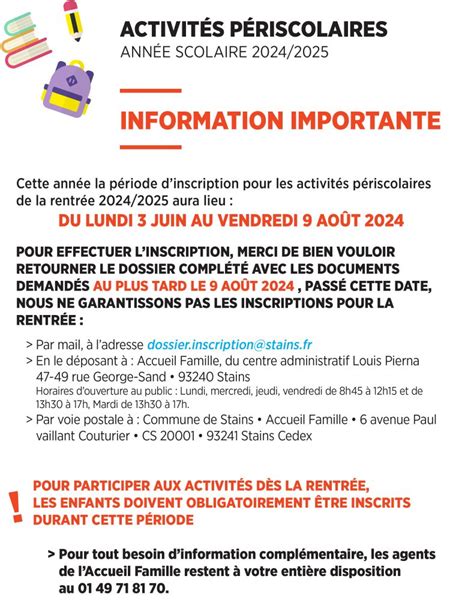 Information Importante Inscriptions Aux Activit S P Riscolaire