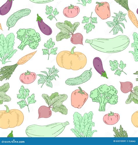 Vector Hand Drawn Vegetables Seamless Pattern Stock Vector